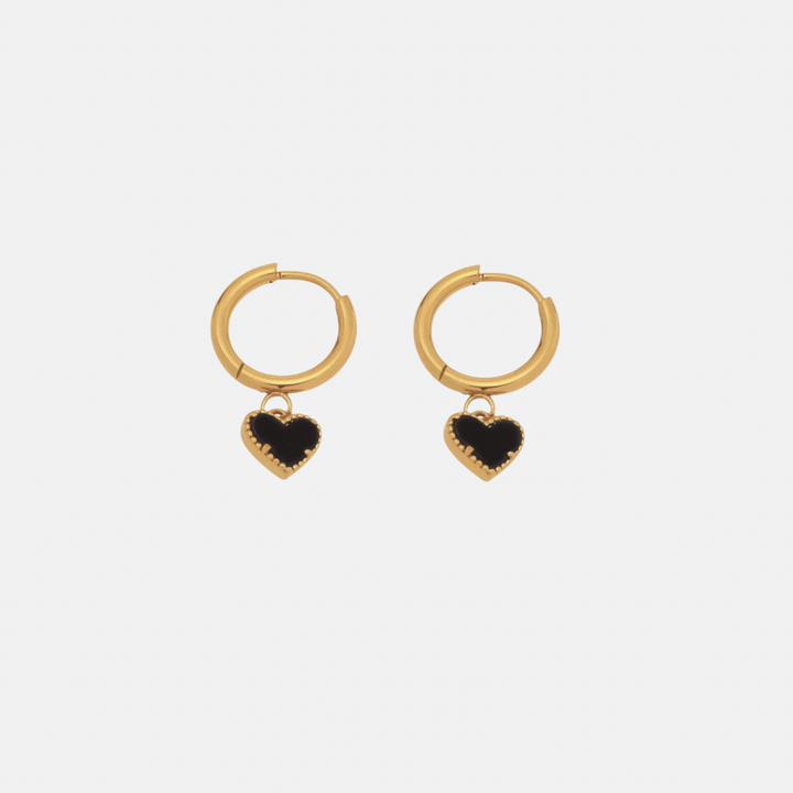 Black Heart Gold Huggie Hoop Earrings