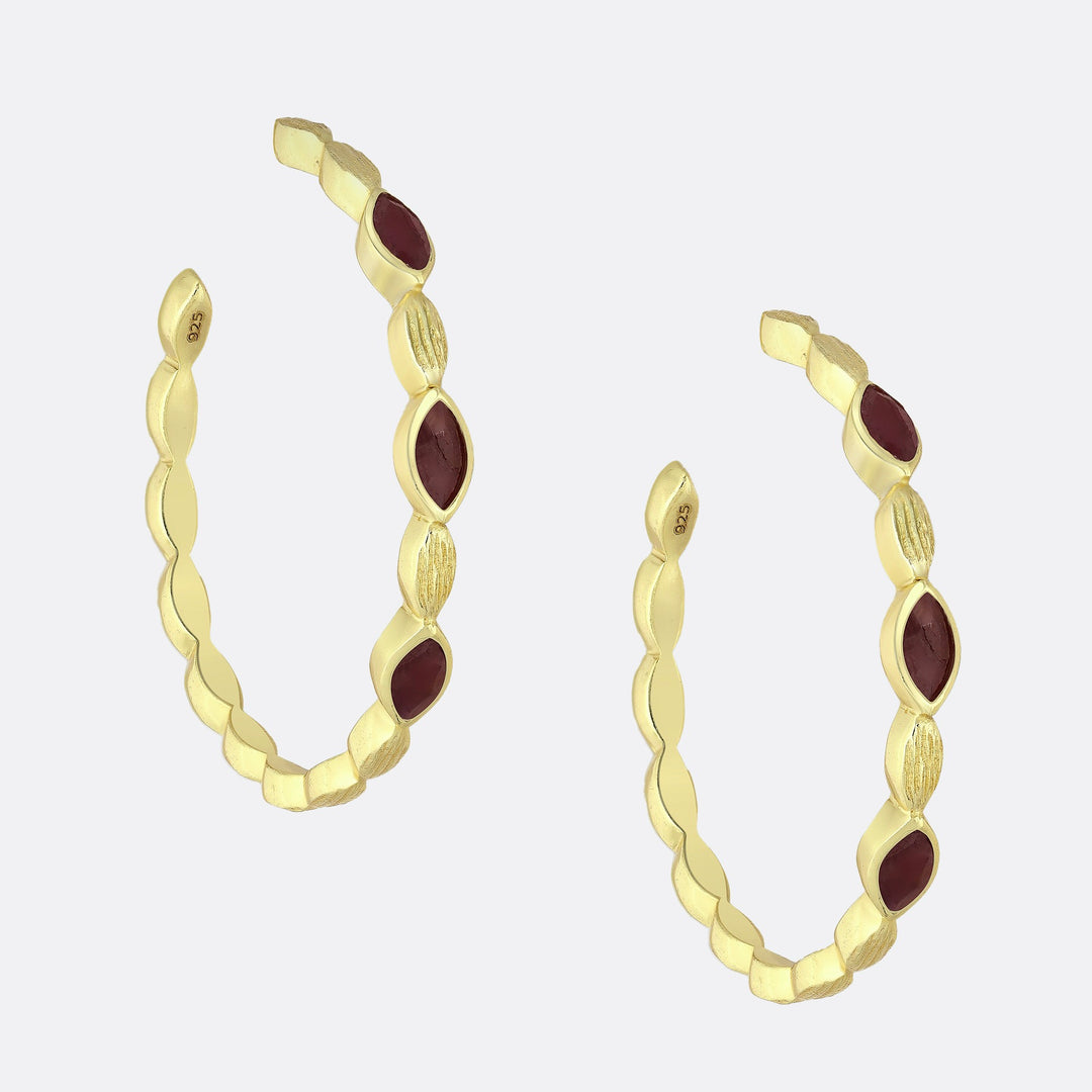 Ruby Gold Plated Bezel Hoops