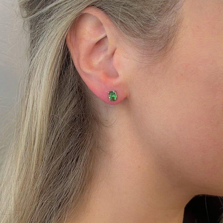 Oval Sterling Silver Zircon Studs - Lemon Yellow | Champagne Pink | Icy Blue | Mint Green