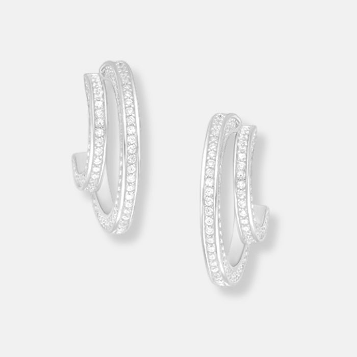 Zircon Double Hoop Sterling Silver Stack Earrings