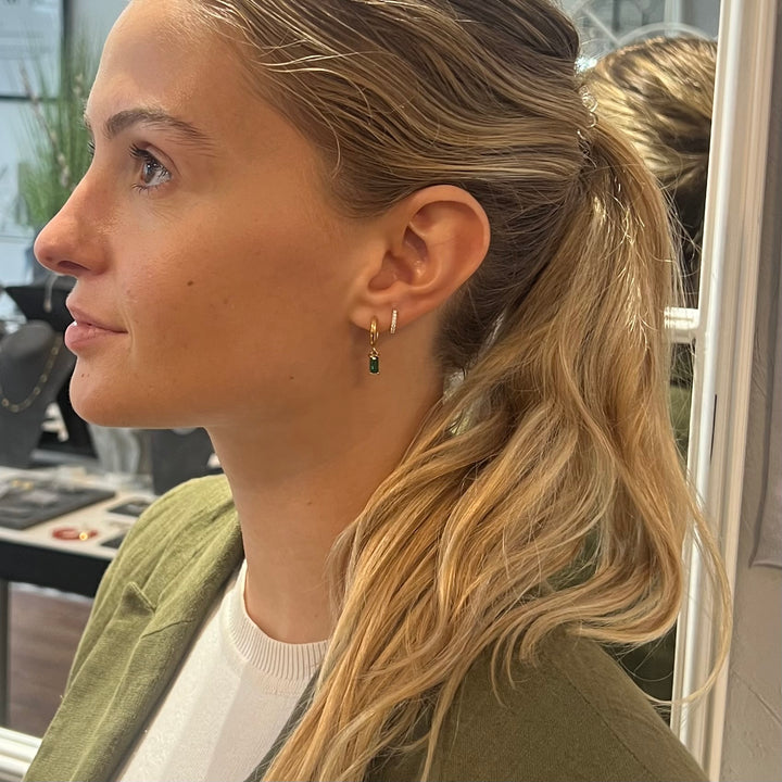 Baguette Stone Charm Huggie Hoops - Black | Green | Purple