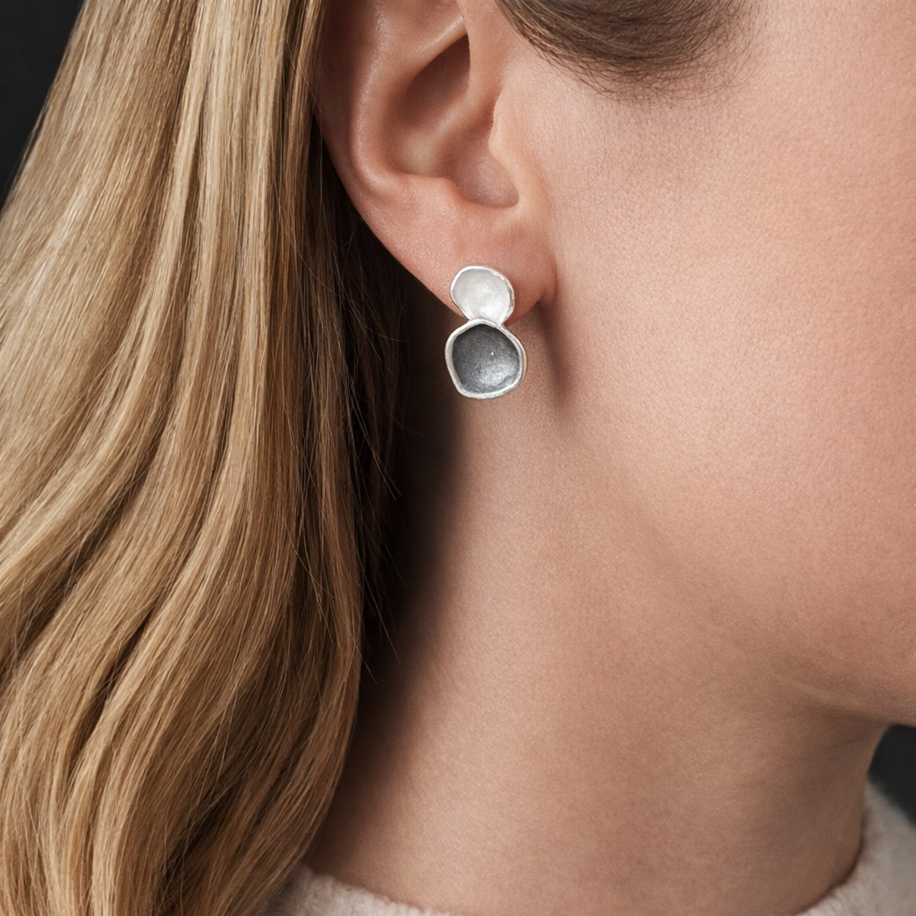 Deux Silver & Grey Stud Earrings