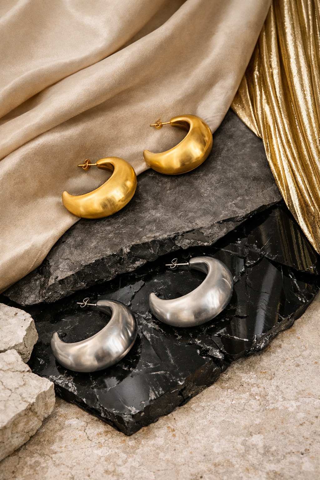 Luna Curve Statement Hoops - Silver | Gold