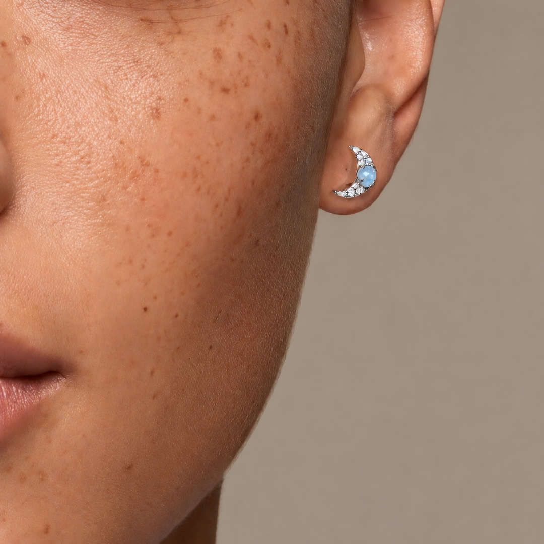 Crescent Blue Opal Sterling Silver Studs