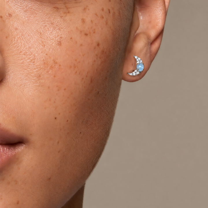 Crescent Blue Opal Sterling Silver Studs