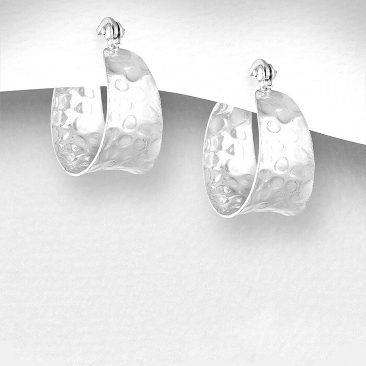 Hammered Wide Sterling Silver Hoops