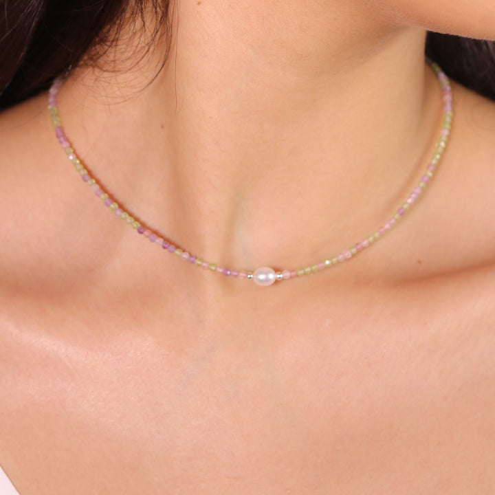 Eartha Gemstone Pearl Choker Necklace
