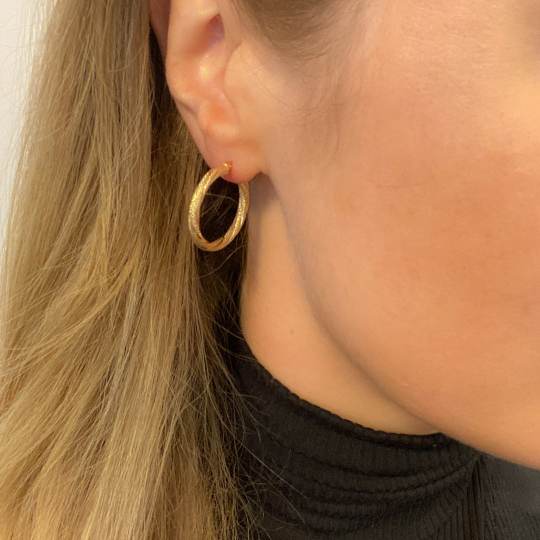 Shimmer 9ct Gold Textured Mona Twist Hoop Earrings