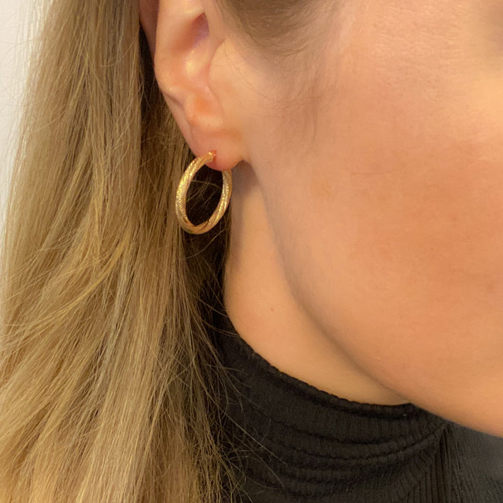 Shimmer 9ct Gold Textured Mona Twist Hoop Earrings