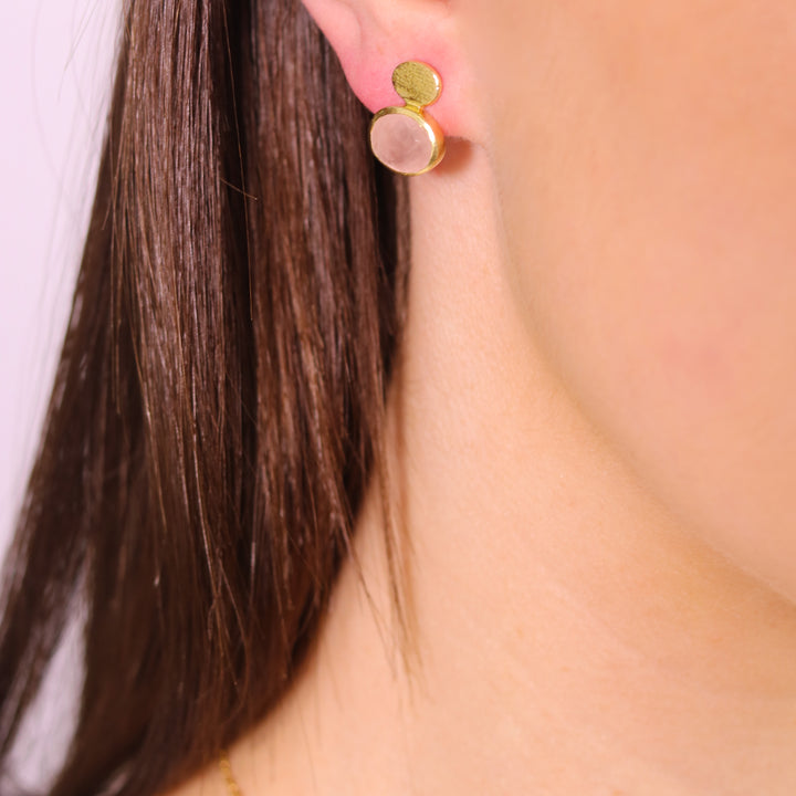 Gemstone Matt Gold Malu Stud Earrings - Rose Quartz | Labradorite | Moonstone