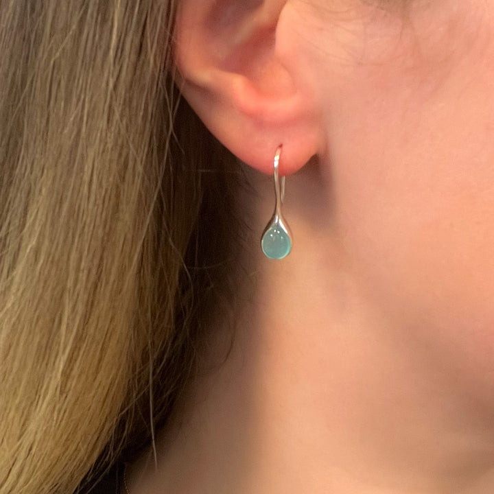 Blue Onyx Sterling Silver Hook Drop Earrings