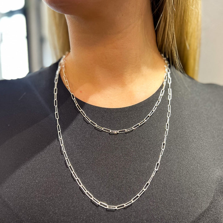 Edie Dainty Silver Square Link Necklace - 17 Inch | 23 Inch | 35 Inch | 45 Inch