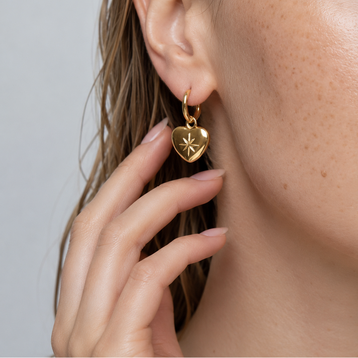 Celestial Gold Heart Huggie Hoops