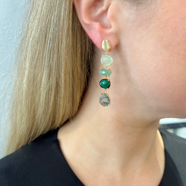 Green Tourmaline & Aventurine Gold Drop Earrings