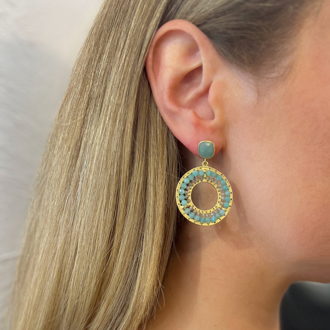 Amazonite Stud & Disc Drop Earrings