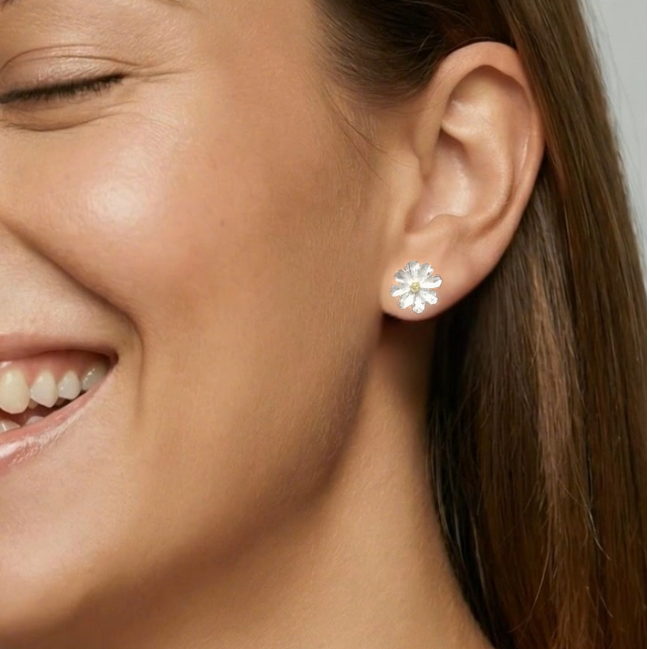 Flower Sterling Silver & Gold Plated Studs