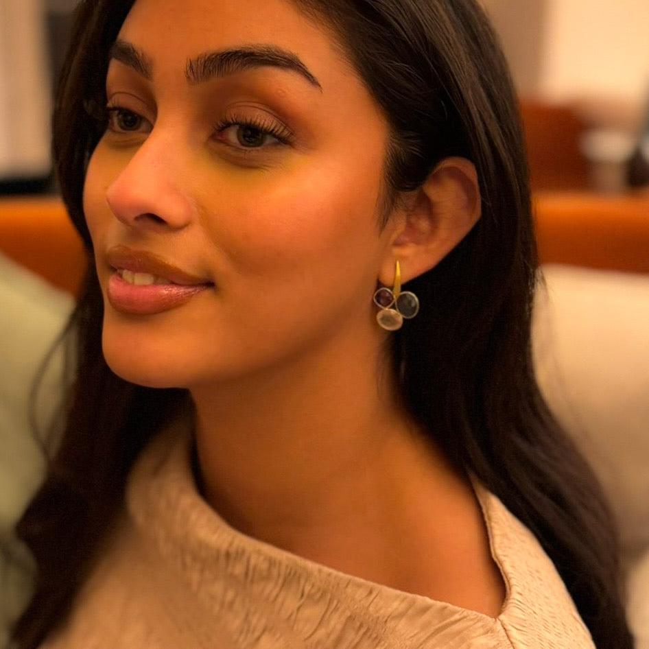 Trilogy Gemstone Gold Matt Drop Earrings