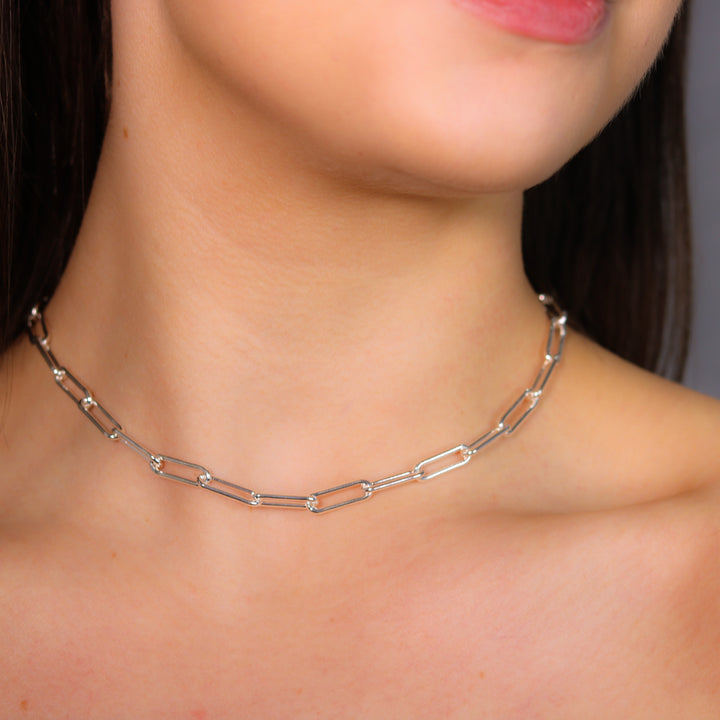 Edie Chunky Silver Square Link Necklace