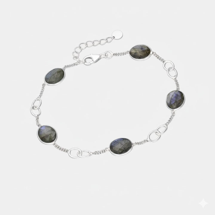 Cabochon Gemstones & Sterling Silver Link Bracelets - Labradorite | Aqua Chalcedony | Moonstone