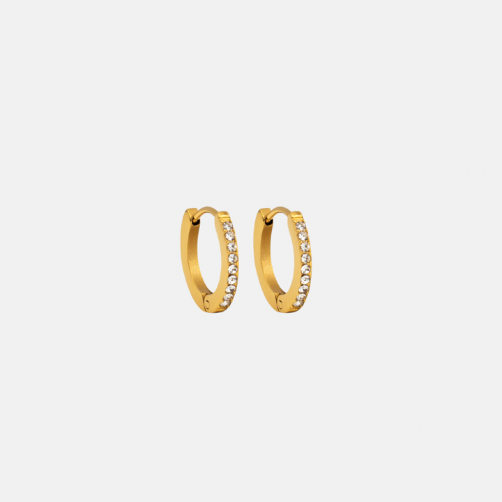 White Stone Gold Huggie Hoop Earrings
