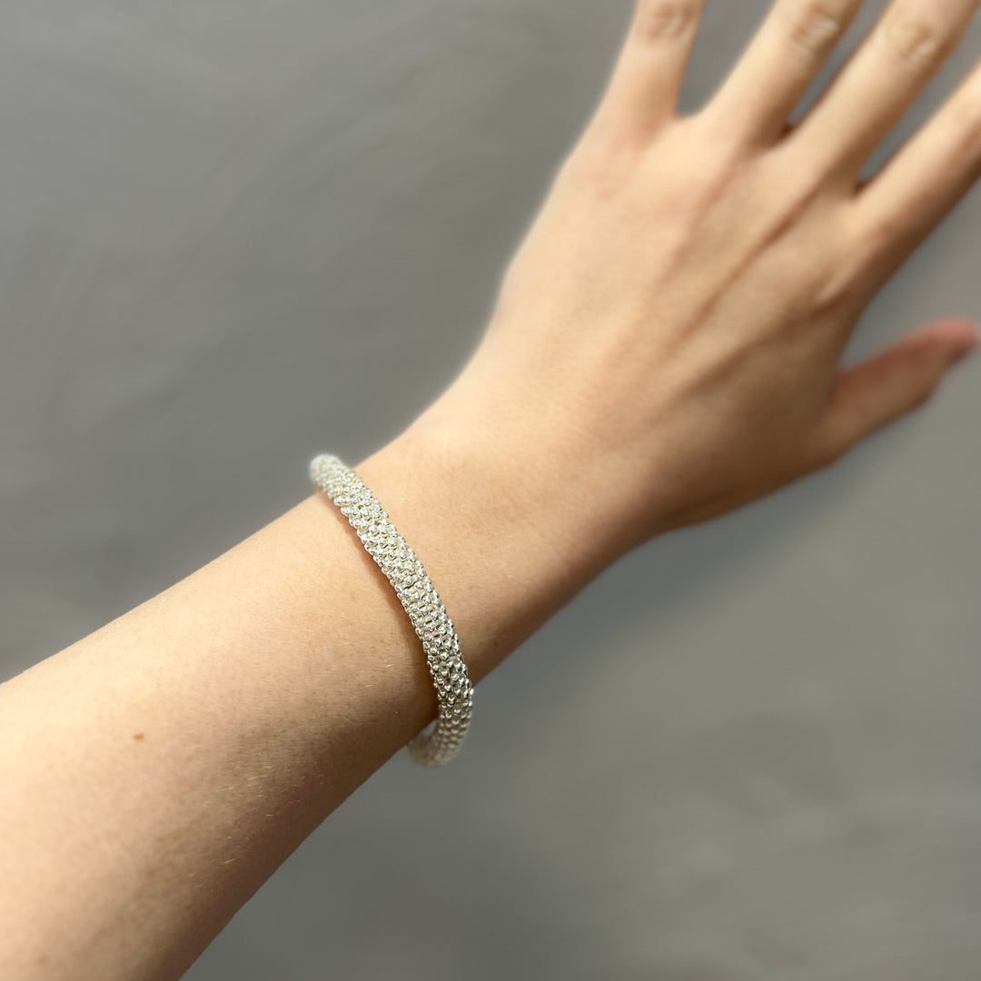 Floret Silver Beaded Magnetic Bracelet