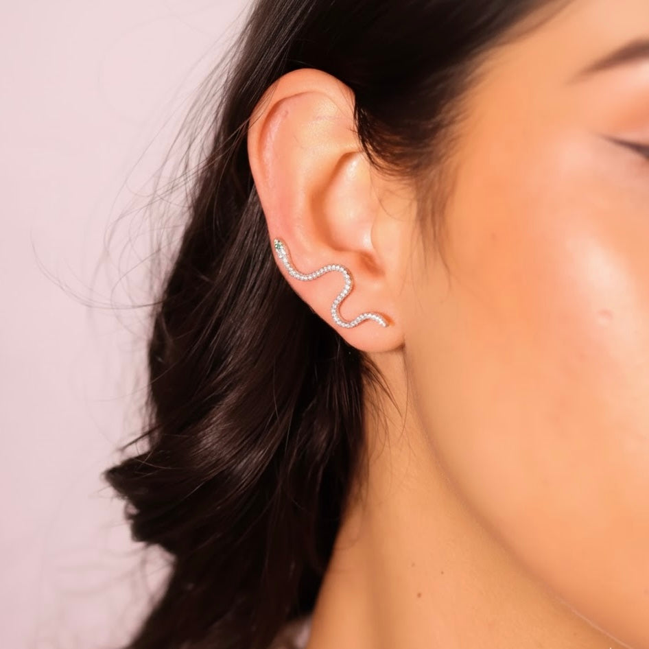 Kundalini Sterling Silver Snake Ear Climber Earrings