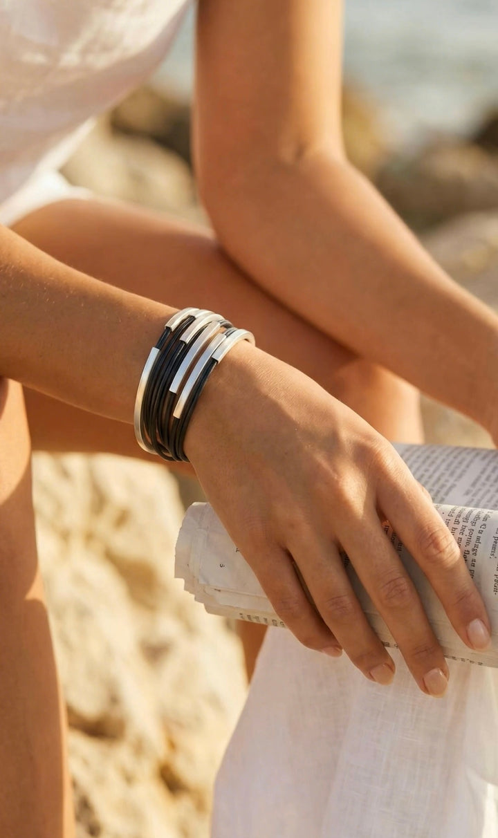 Montreal Matt Silver Layered Magnetic Bracelet