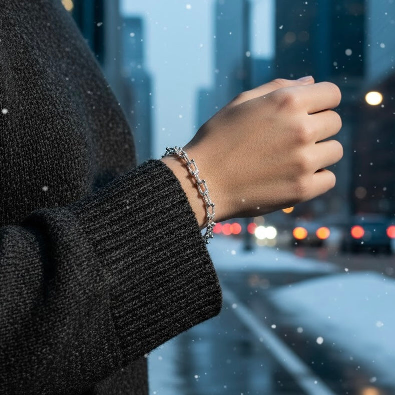 Textured Mishkin Link Sterling Silver Bracelet