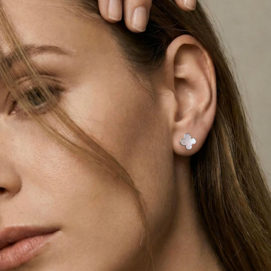 Lani Mother of Pearl Stud Earrings - Steel | Gold Steel