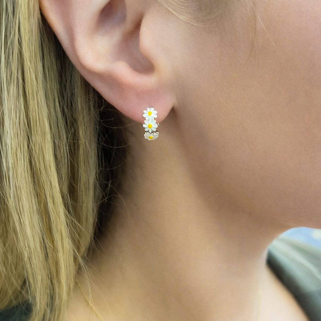 Enamel Daisy Huggie Hoops Earrings