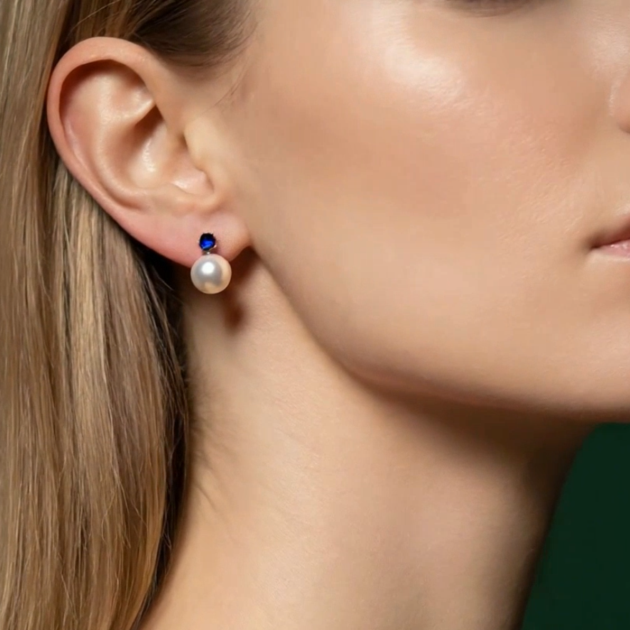 Sapphire & Pearl Drop Earrings