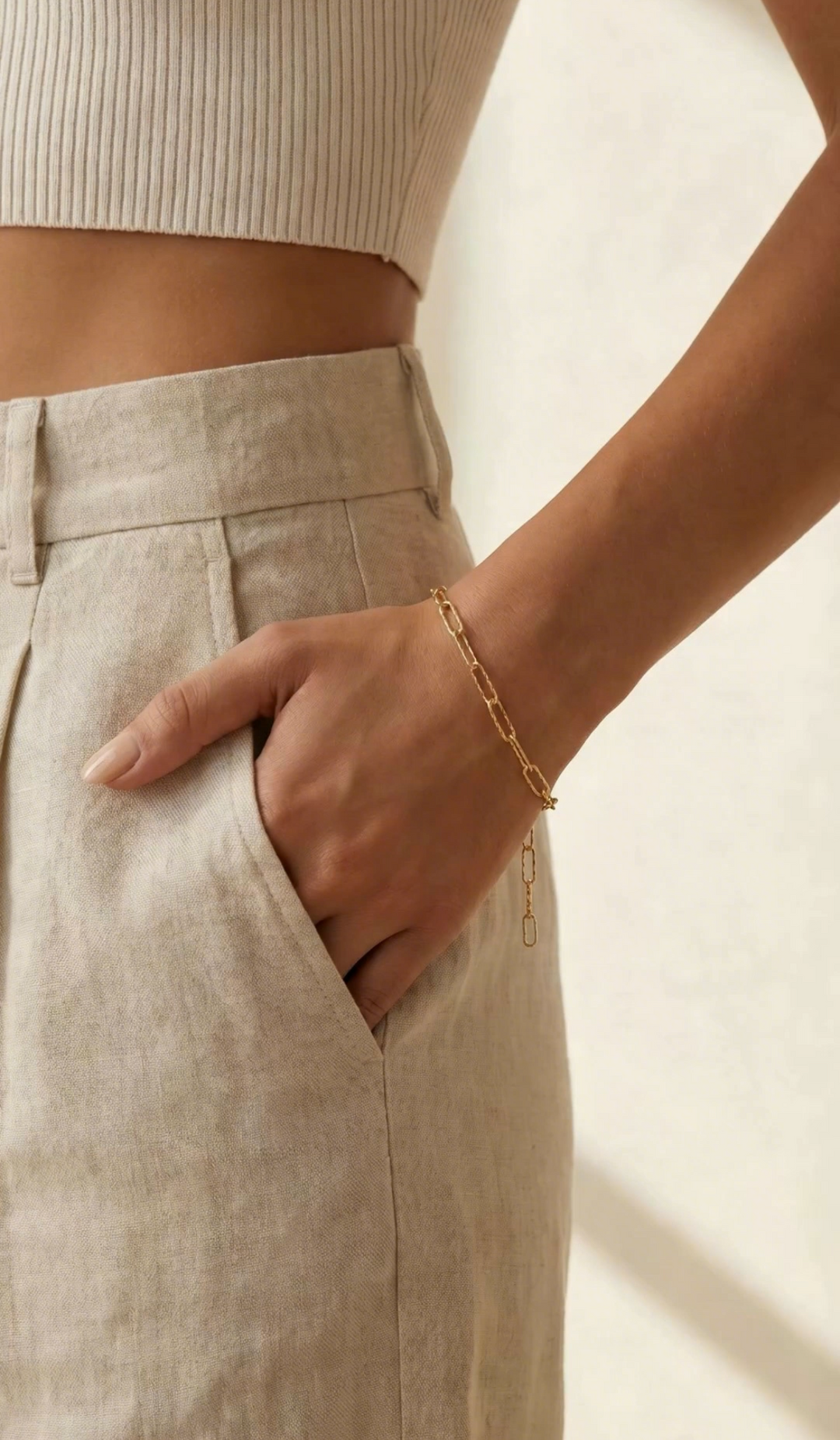 Edie Square Link Chain Bracelet - Textured Gold