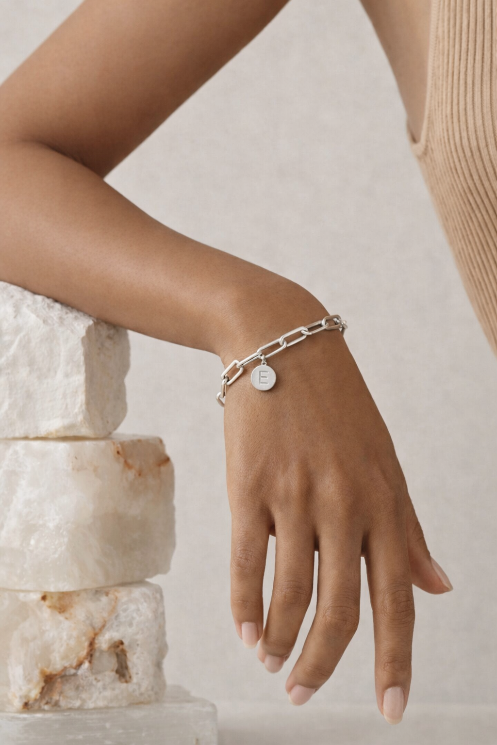 Initial Charm Square Link Bracelets - Silver | Gold