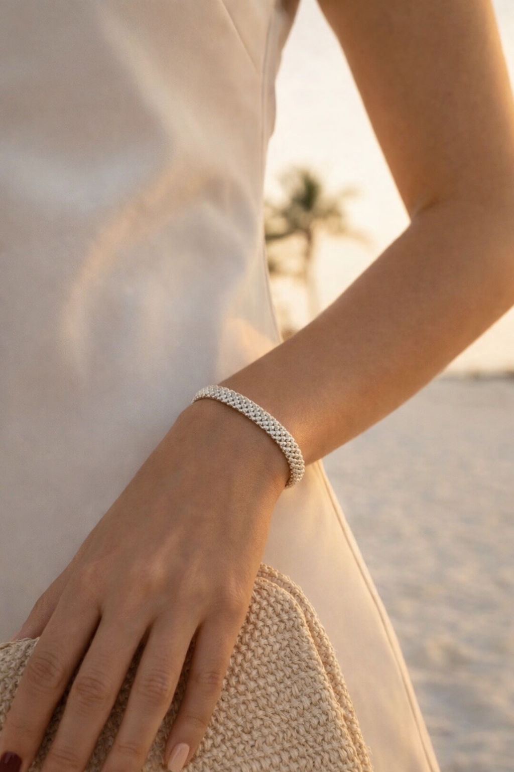 Floret Silver Beaded Magnetic Bracelet