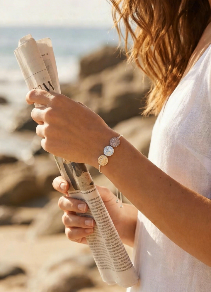 Valencia Textured Discs Mixed Metal Slide Bracelet