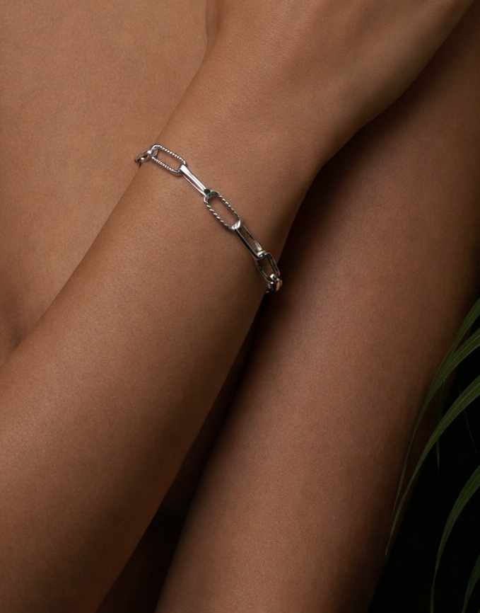 Textured Sterling Silver Square Link Bracelet