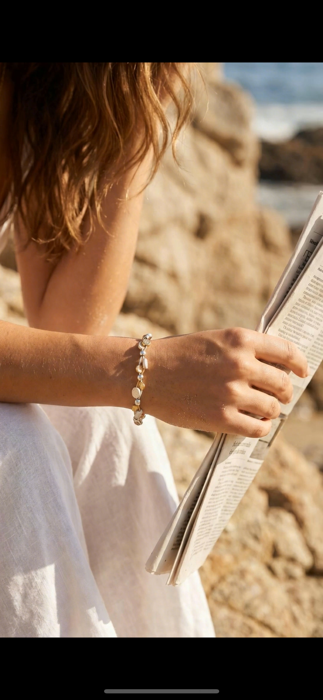 Silver & Gold Hammered Button Toggle Bracelet