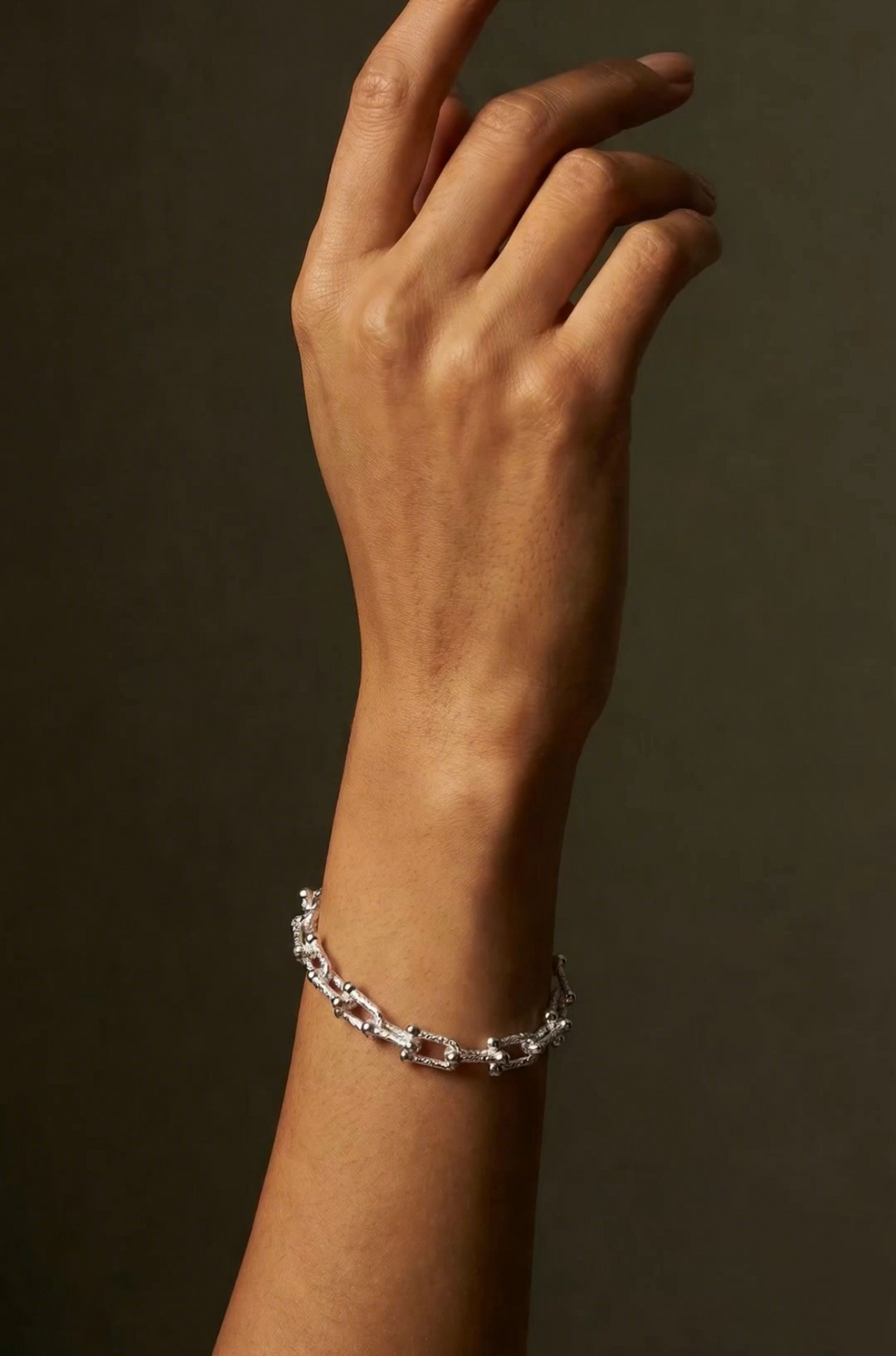 Textured Mishkin Link Sterling Silver Bracelet