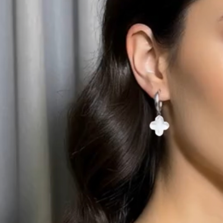 Lani Mother of Pearl Clover Charm Huggie Hoop Earrings - Steel | Gold Steel