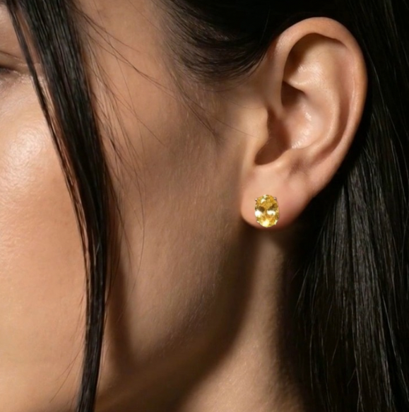 Lumière Oval Sterling Silver Studs - Golden Yellow | Champagne | Sky Blue | Emerald Green