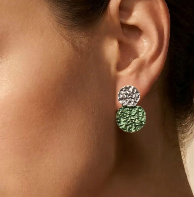 Duo Long Stud Earrings - Green | Purple