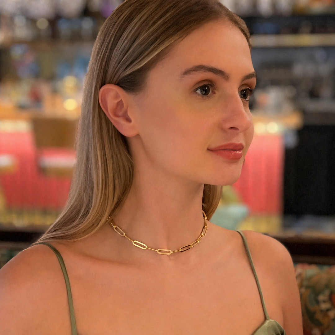 Edie Gold 17 Inch Square Link Necklace