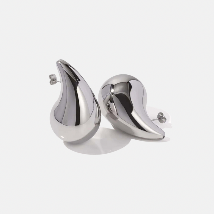 Omboo Silver Curved Tear Drop Earrings