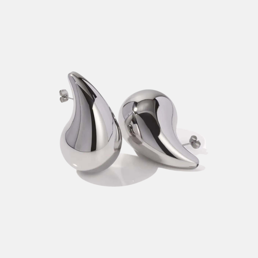 Omboo Curved Tear Drop Earrings - Steel | Gold Steel