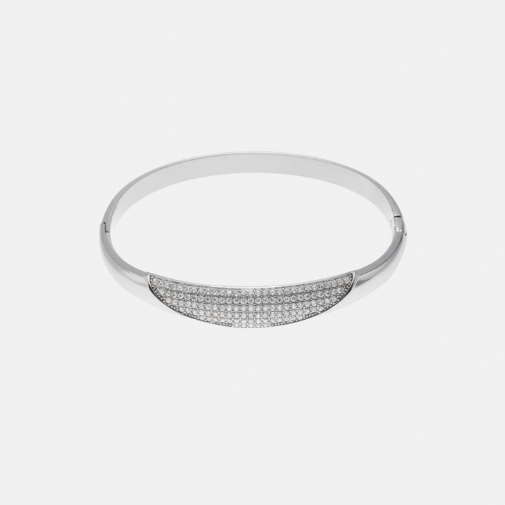 Pavé White Stone Polished Cuff Bracelet - Steel | Gold Steel