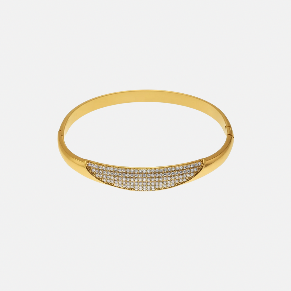 Pavé White Stone Polished Cuff Bracelet - Steel | Gold Steel