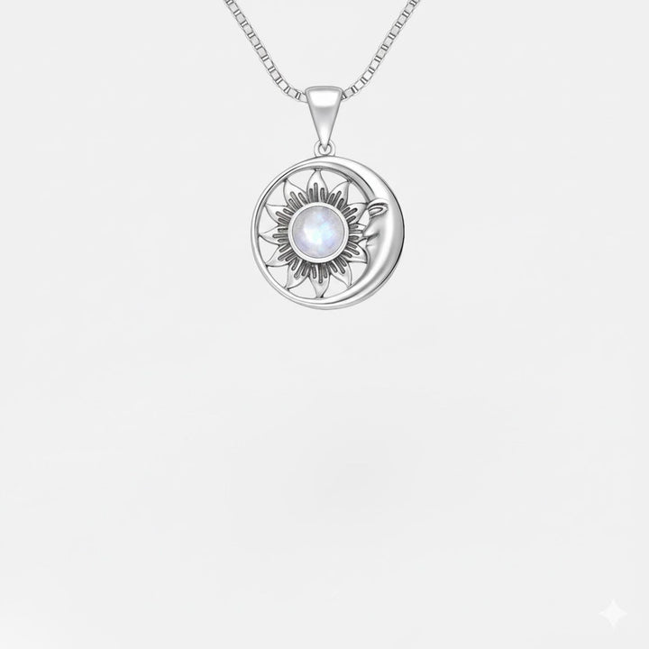 Moon & Sun Moonstone Pendant Sterling Silver Necklace
