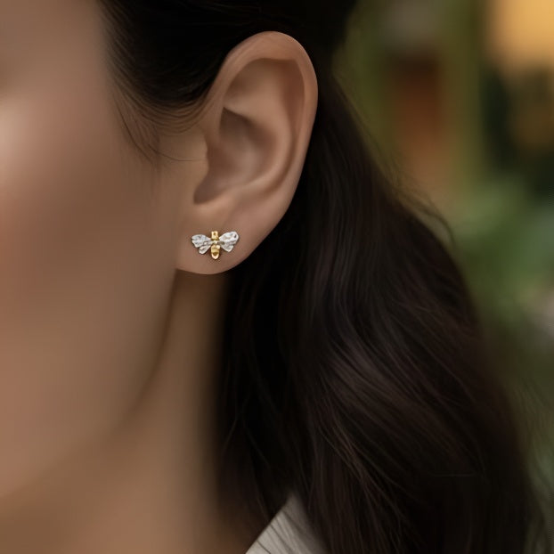 Honey Bee Gold & Silver Sterling Silver Stud Earrings