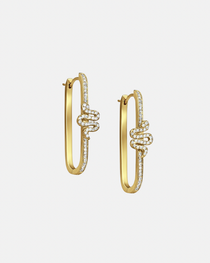 Viper Zircon Matt Gold Square Link Hoop Earrings