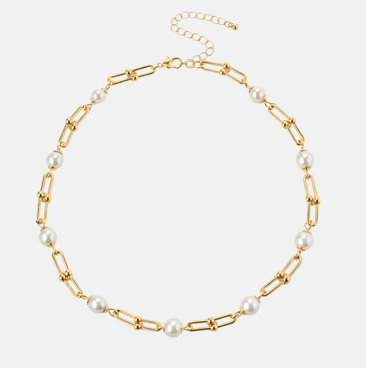 Coco Pearl Gold Square Link Necklace